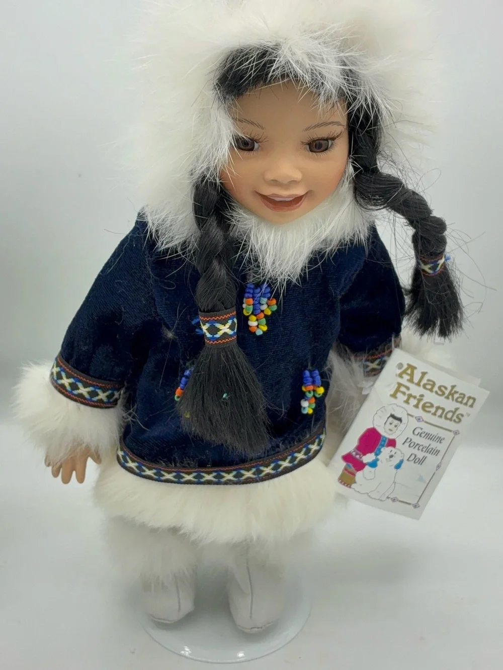 Set of 2 Porcelain Eskimo Dolls on Stand Alaskan Friends